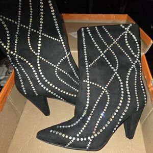 Rouge Black Rhinestone Women's Boots Womens 8.5 New!